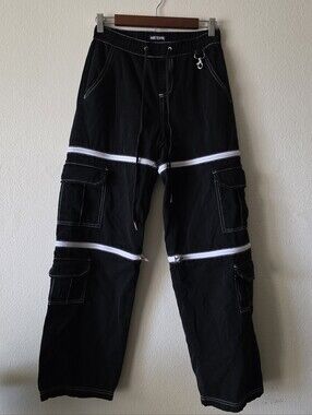 Hot Topic Black Zip Cargo Pants with White Stitching